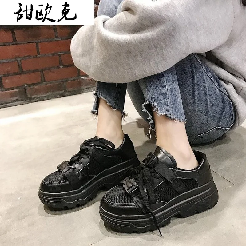 

2021 Fashion Women's Shoes Comfortable Breathable Mesh Casual Shoes Spring Women's Platform Shoes Lace-up Solid Color Sneakers