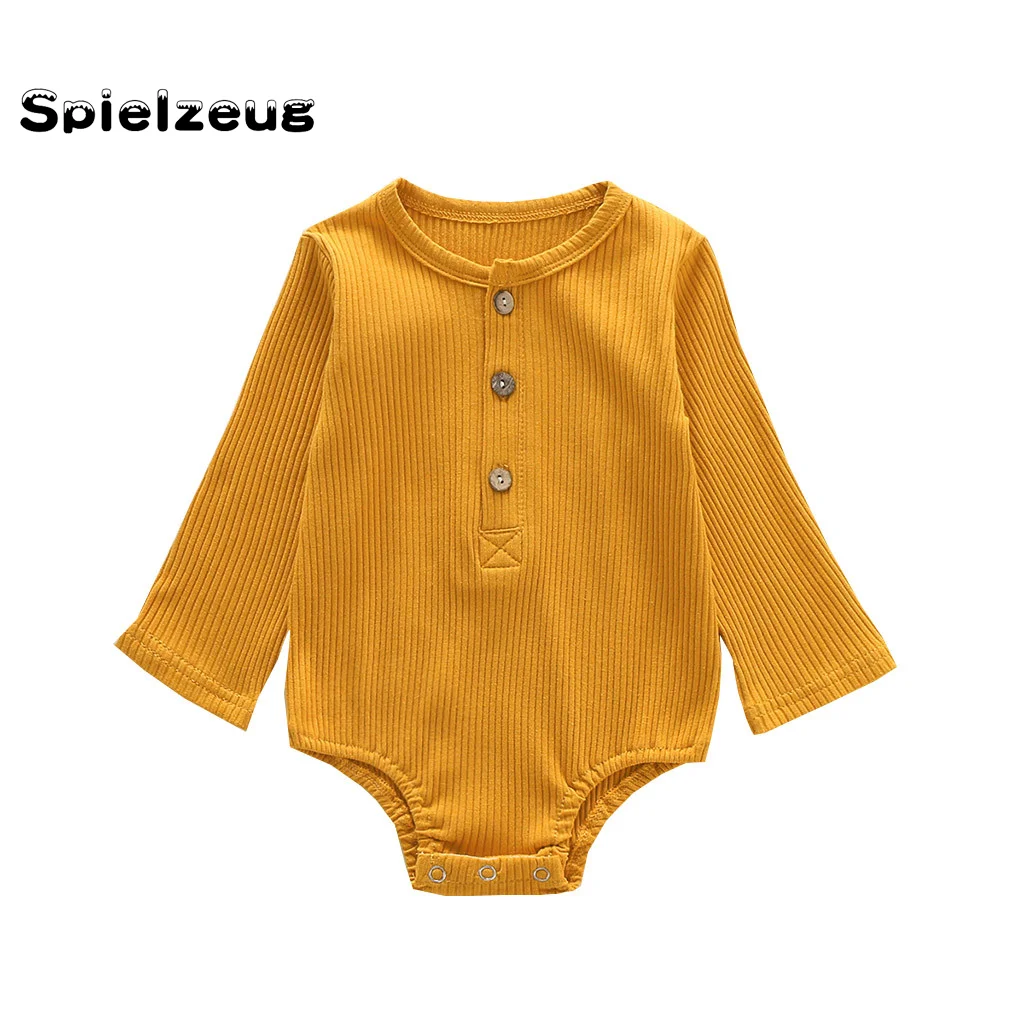 Осенний комбинезон для новорожденных мальчиков и девочек на пуговицах с длинным