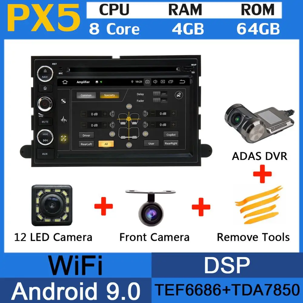 5 USB Octa Core Android 9,0 Автомобильный DVD плеер для Ford F150 F250 F350 F450 F550 2007 2008 2009 2010 2011 2012 2013 автомобильный радиоприемник - Цвет: PX5-Adas