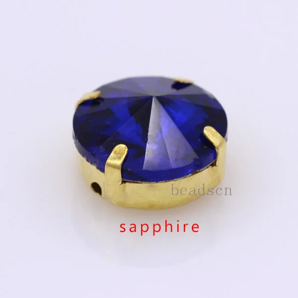 Sapphire Все размеры 25 цветов 6-25 мм круглые Rivoli Швейные стеклянные камни золотые коготь Пришивные хрустальные стразы для свадебного платья изготовление ювелирных изделий - Цвет: Sapphire