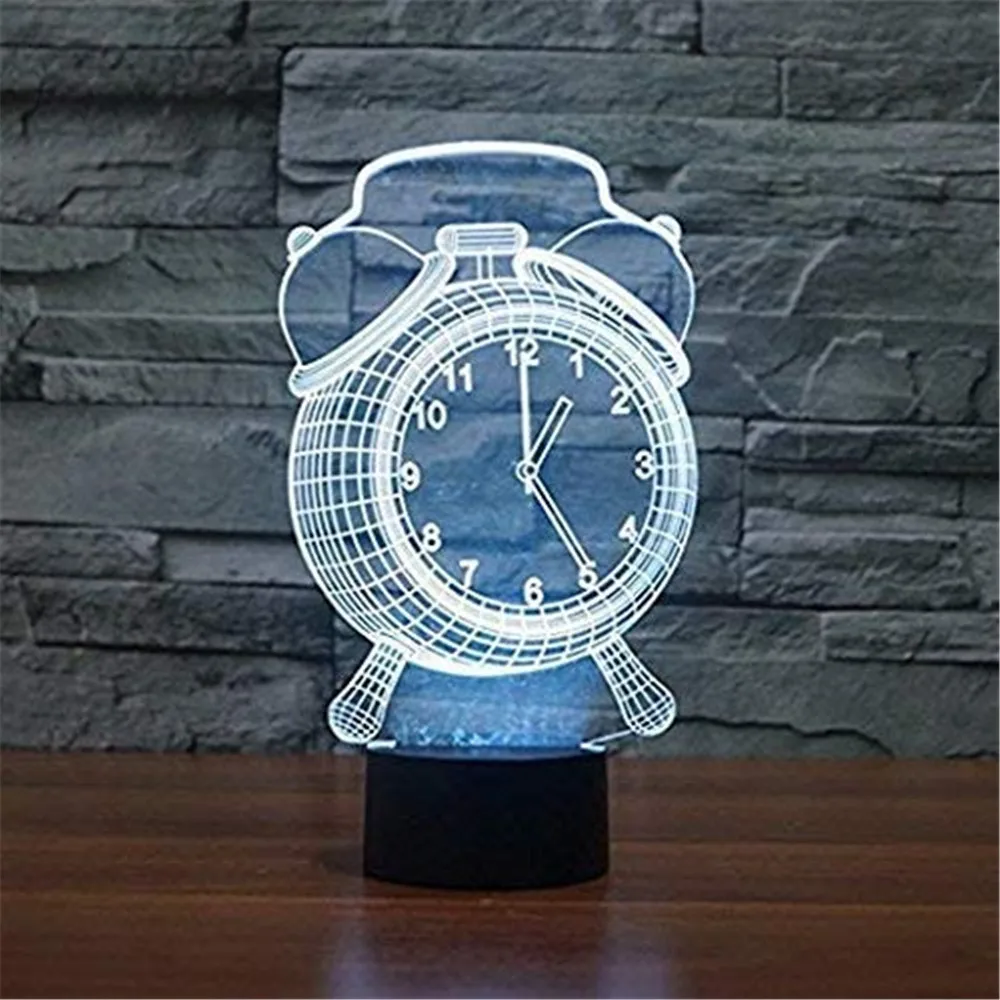 Будильник 3D иллюзия Лампа 7 цветов Изменение сенсорное управление USB настольная