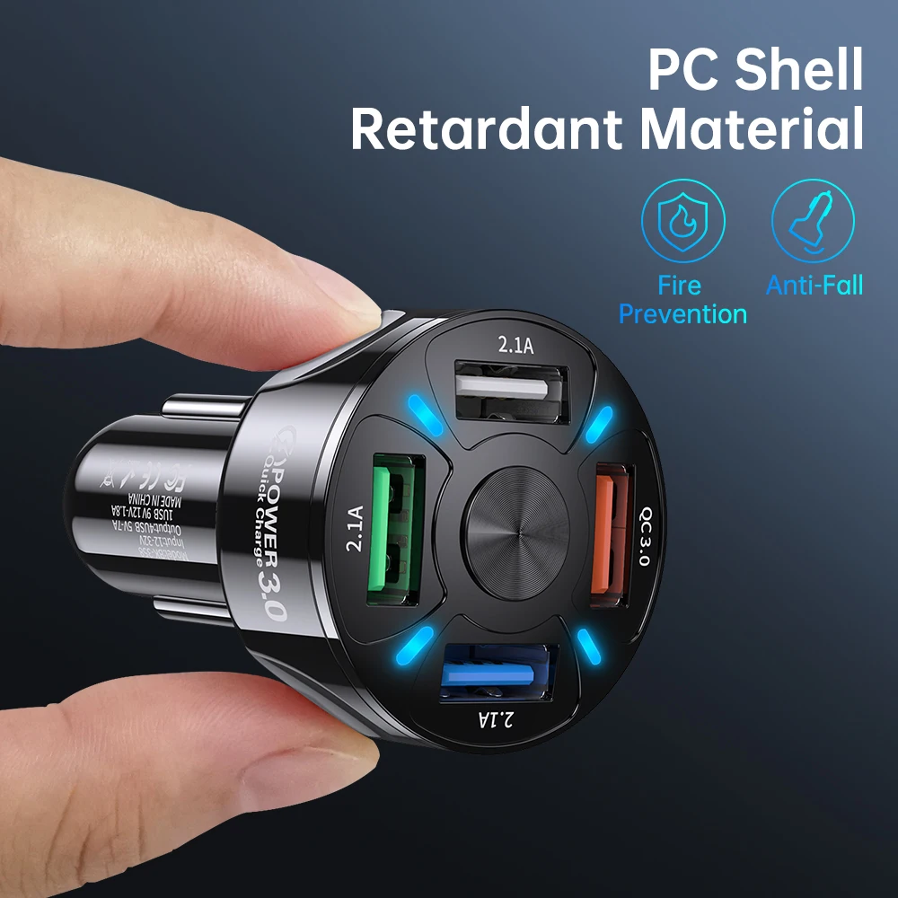 aufu 4 usb port car charger portable fast charging for xiaomi iphone mobile phone in car accessories quick charge 3 0 free global shipping