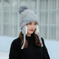 autumn winter new thick warm bomber hats women casual all match knitted beanie hat outdoors windproof earflap caps 6 colors