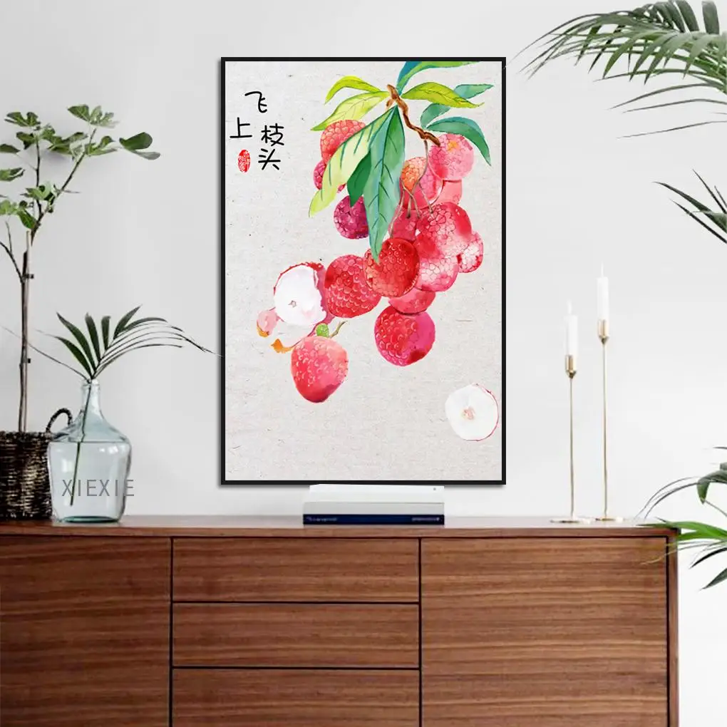

Modern Chinese Style Hand-Painted Fruit Lychee Bayberry Canvas Wall Art Decorative Painting Scandinavian Home Decor Posters