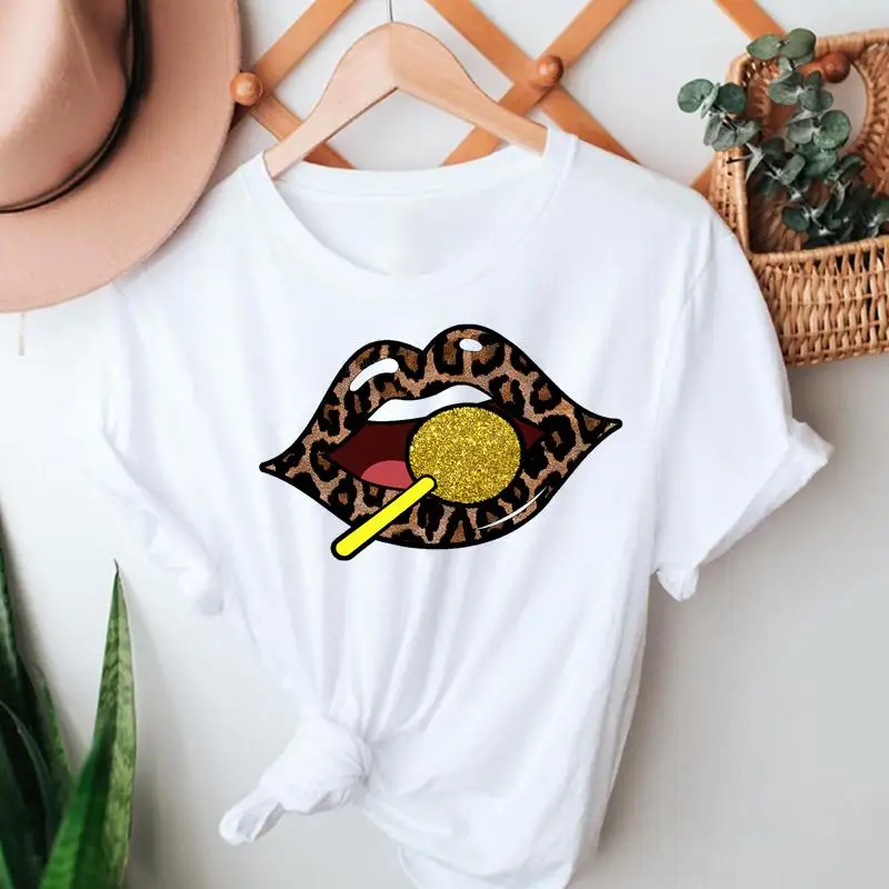

Women Fashion Leopard Love Heart Summer 90s Clothing Short Sleeve Tshirts Clothes Graphic T Top Lady Print Female Tee T-Shirt