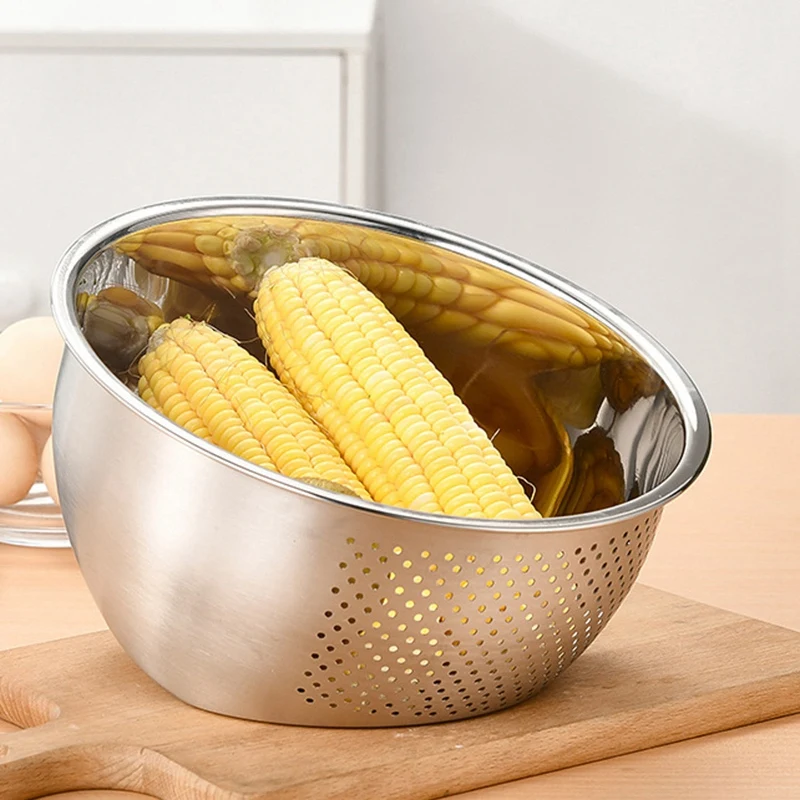 

Thickened Stainless Steel Sloping Bottom Drain Basin for Washing Rice and Draining Basket Kitchen