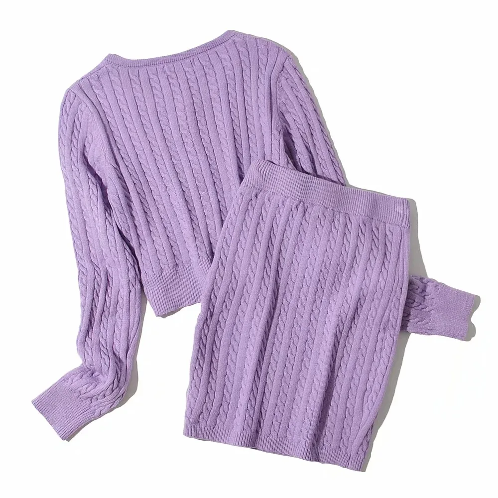 

Long Sleeve Sweaters+Skirt Women 2020 Autumn Two Piece Outfits Knitwear Suits Casual Sets Clothing Conjuntos De Mujer