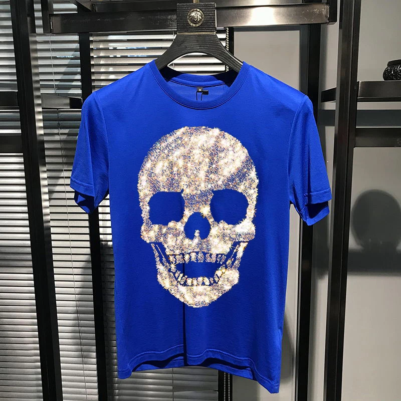 luxury brand self cultivation youth design summer mens t shirt skull o neck short sleeve top hot diamond personality free global shipping