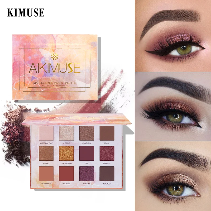 KIMUSE палитра теней для век 12 цветов блестящая водостойкая Дымчатая Косметика