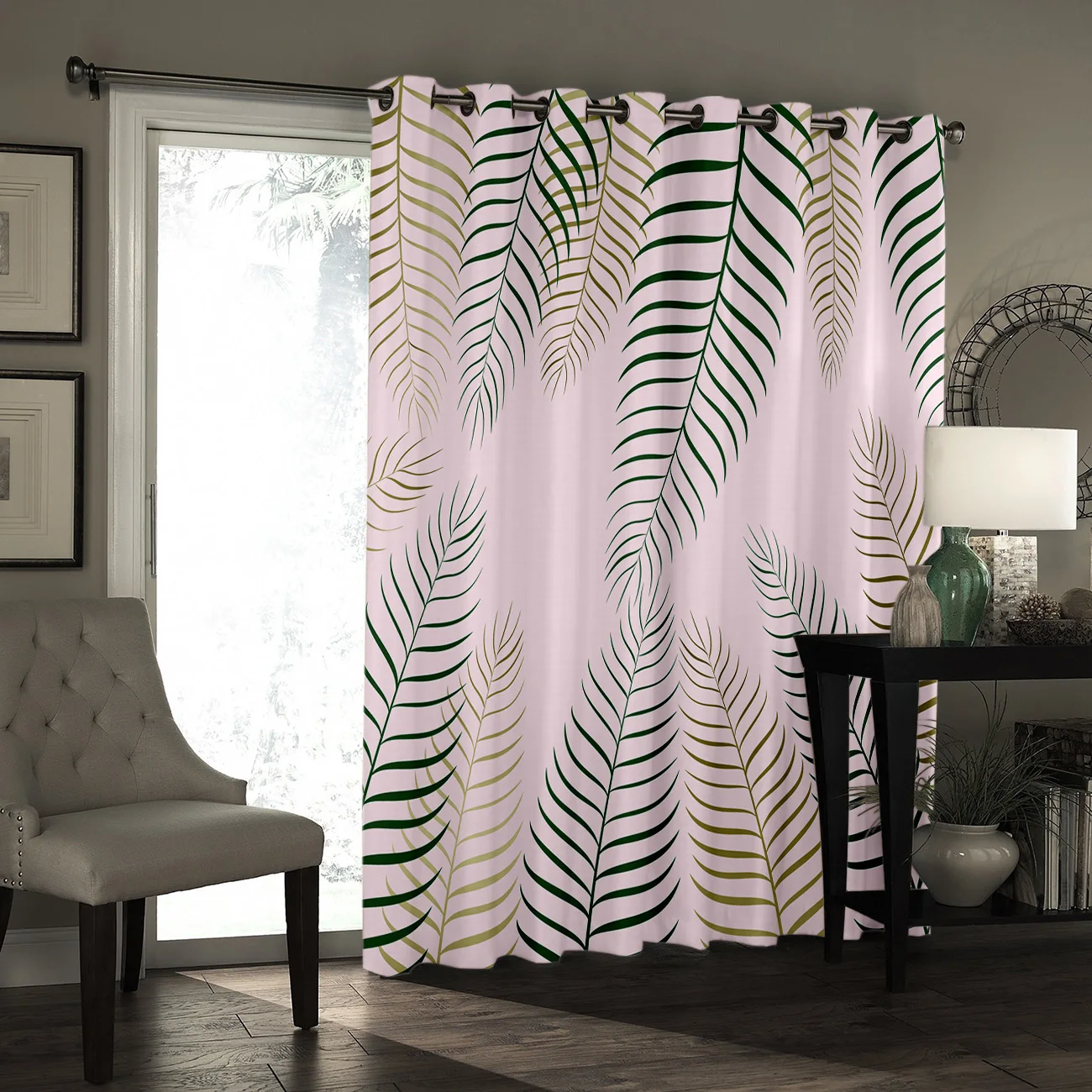 Тропические растения с розовым фоном окна шторы темное окно затемнения ванная