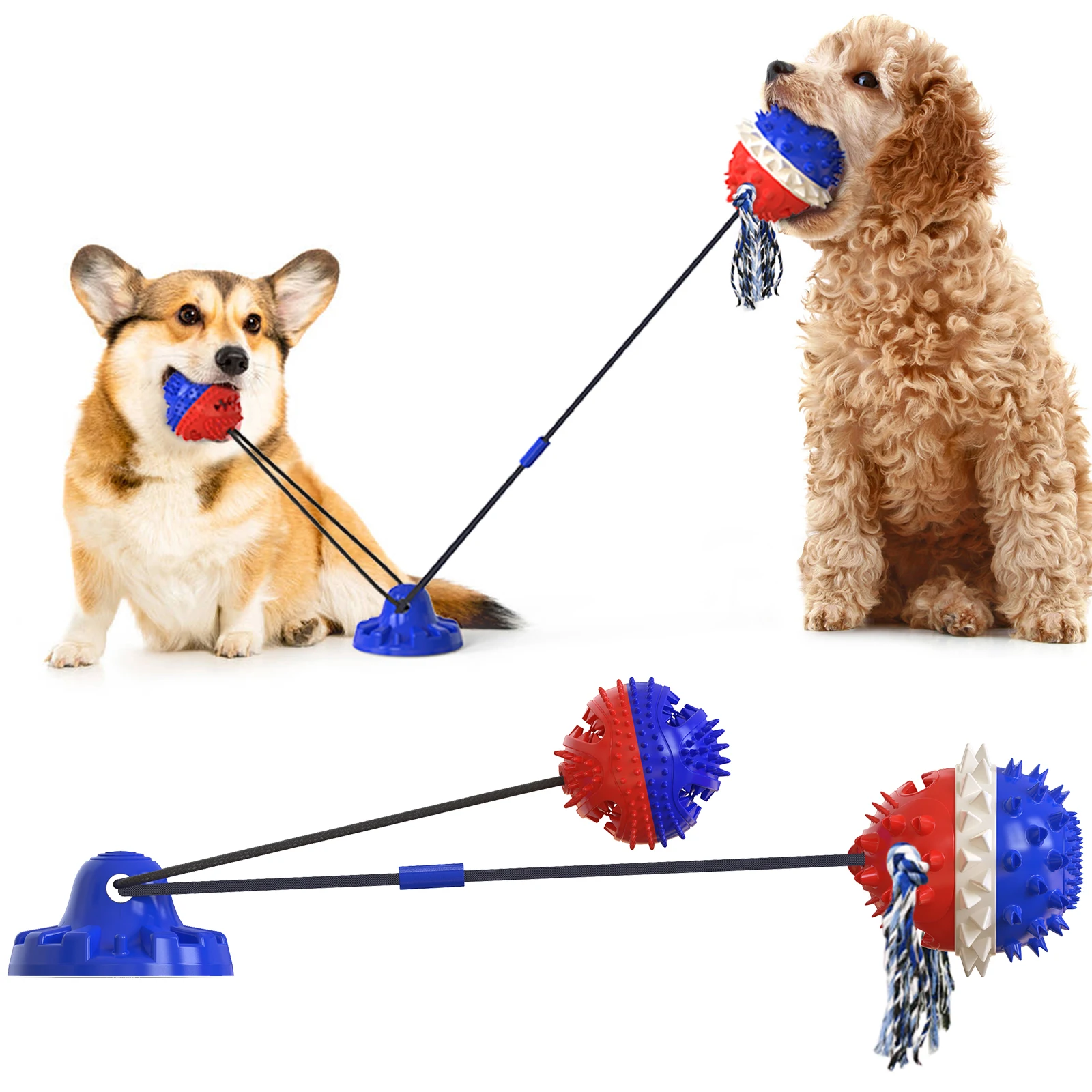 

Dog Toys Suction Cup Pull Ball 2 Molar Bite Balls With Durable Ropes Puppy Chew Ball Toy Food Dispenser Cleaning Teeth For Dogs