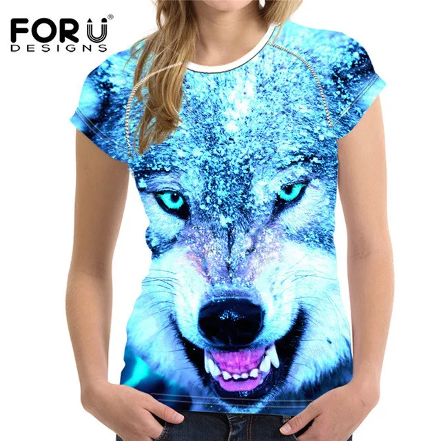FORUDESIGNS/, модная женская футболка, кроп-топы, 3D Рисунок волка, женская футболка с коротким рукавом, крутая футболка для девочек, Roupa Feminina - Цвет: CA5132BV