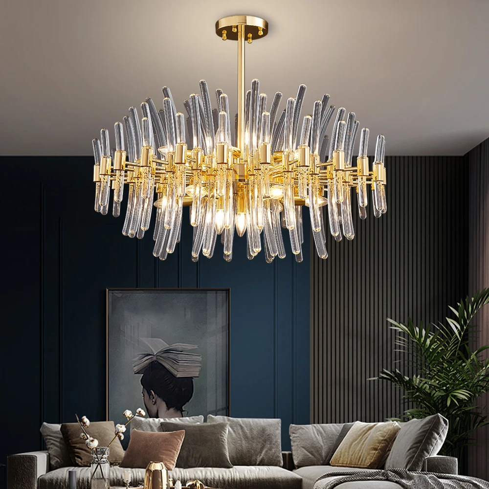 

Moden LED Crystal Hanging Lamps Gold Luxury Chandelier Firm Metal Lighting Fixtures for Living Room Bedroom Dining Hall