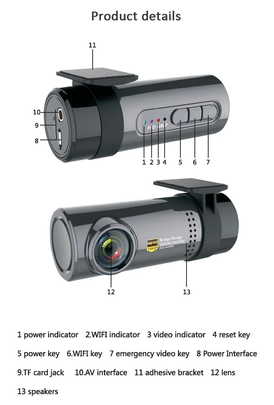 1080P Мини Автомобильный видеорегистратор WiFi камера ночного видения Dash Cam 140 Широкий угол поворота на 360 градусов удаленный монитор видеокамера AS-602