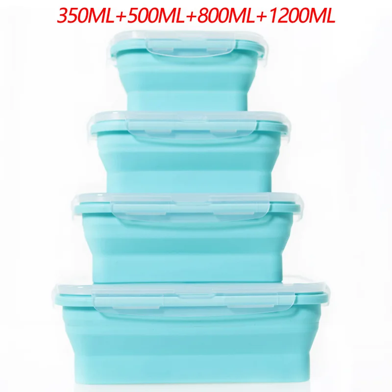 Силиконовый складной Bento Коробки для обедов Портативный Ланчбокс столовая