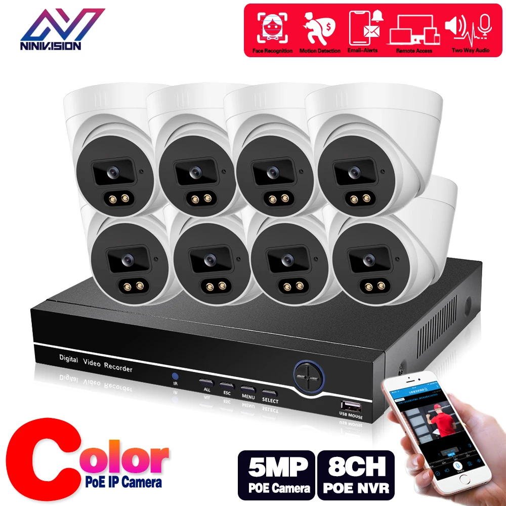 

Two way Audio CCTV Color POE Camera Security System Kit 8CH 5MP NVR Outdoor Waterproof Video Surveillance POE IP Cameras System