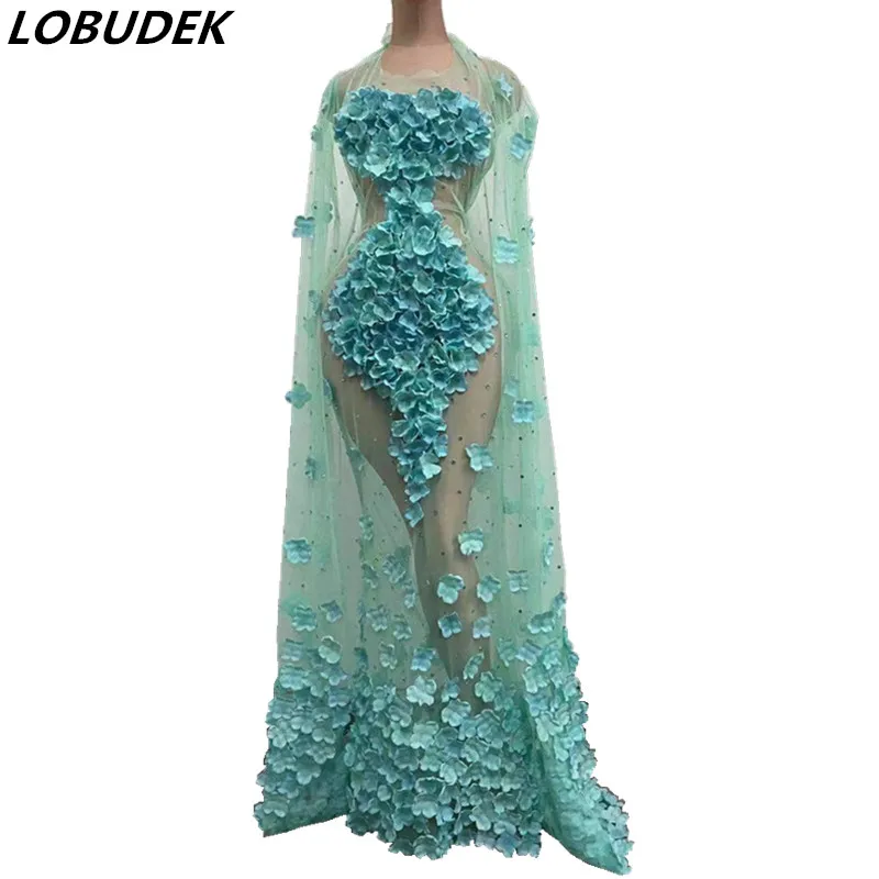 Женское длинное платье с цветочным принтом сексуальное прозрачное Сетчатое