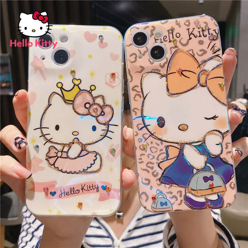 

Hello Kitty Diamond studded Blu ray Phone Case for iPhone13 13Pro 13Promax 12 12Pro Max 11Pro X XS MAX XR 7 8 Plus Silicone Case