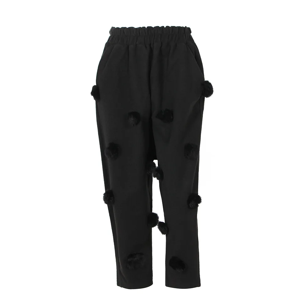 

New three-dimensional fur ball radish pants loose slim feet woolen pants nine Harlan pants women