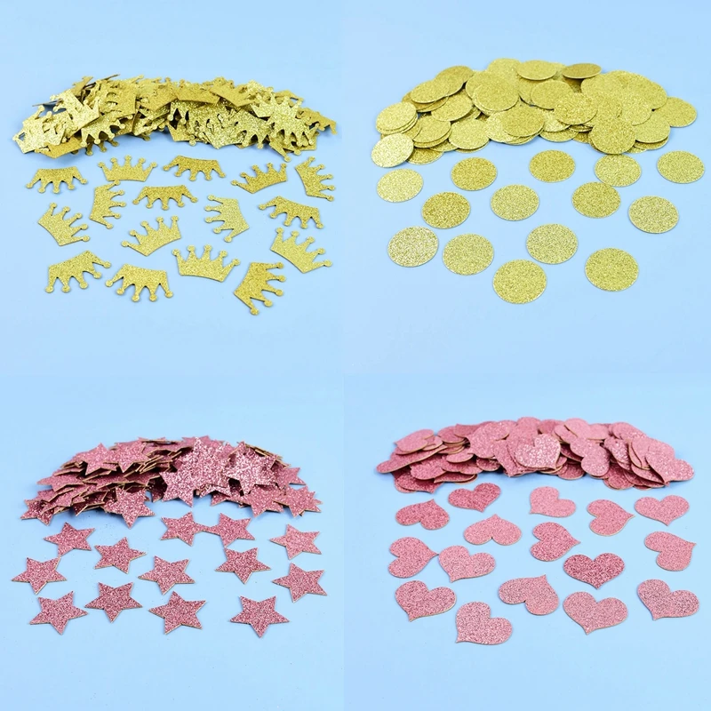100 шт./лот Цвет: розовый золотистый Бумажное конфетти корона вышивка звёздочки