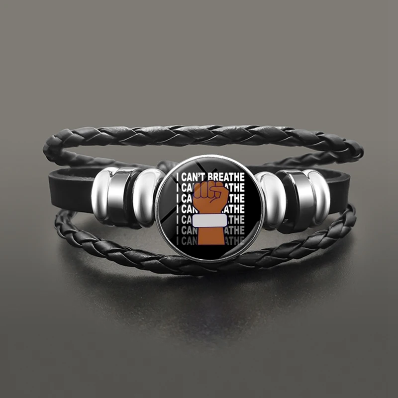 I Can't Breathe Leather Bracelet Punk Glass Dome Button Snap Bracelets American Protest Black Lives Matter Jewelry Accessories |
