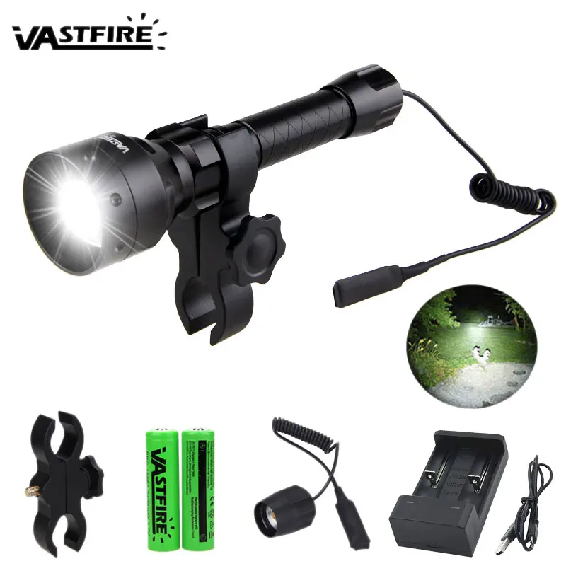 

XP-E2 Tactical Hunting Flashlight Zoomable 500Yard 55mm Lens UF-1405 Weapon Gun Light+Rifle Scope Mount+Switch+18650+USB Charger
