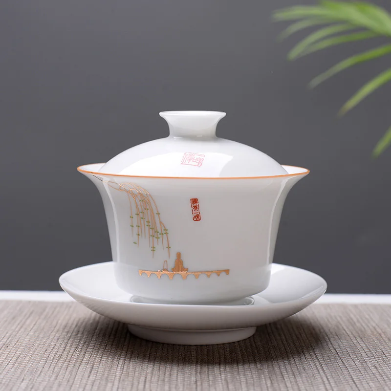 Высокое качество белый костяного фарфора Gaiwan чайный набор, путешествия керамический чайный набор, белый чайный набор кунг-фу, китайский фарфор гайвань чашка