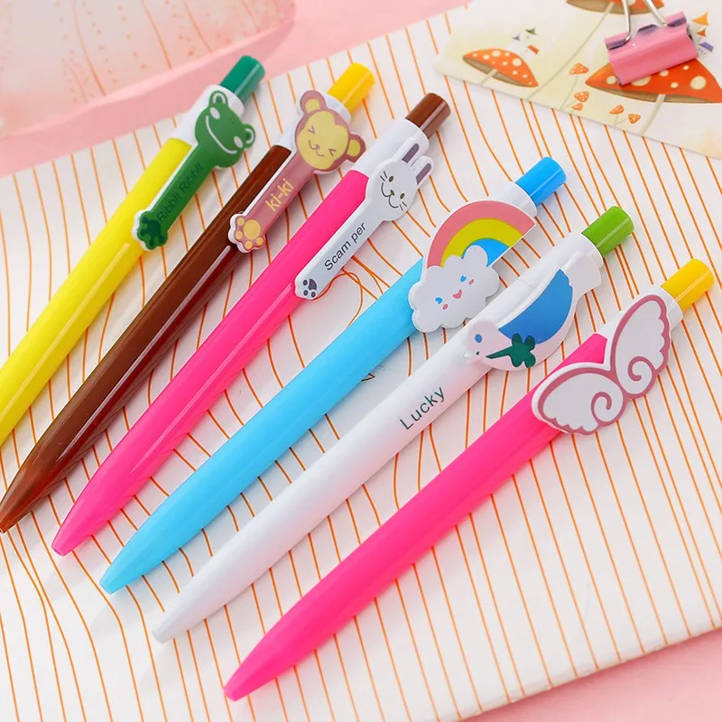 

2Pcs Cute Kawaii Ballpoint Pens School & Office Supply Funny Cartoon Animal Cat Butterfly Monkey Frog Rainbow Student Stationery