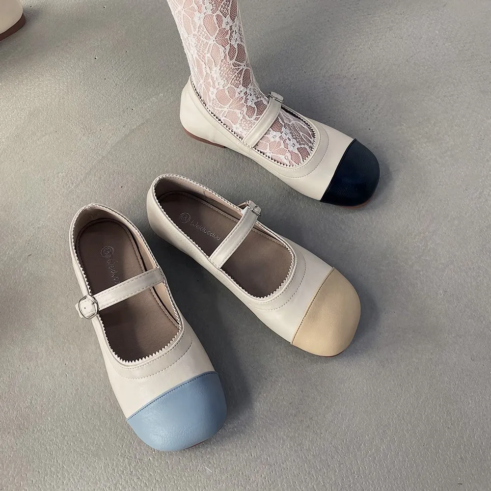 

SLHJC Autumn Girls School Shoes Sweet Ballet Flats Casual Buckle Walking Sneakers Shoes Leather