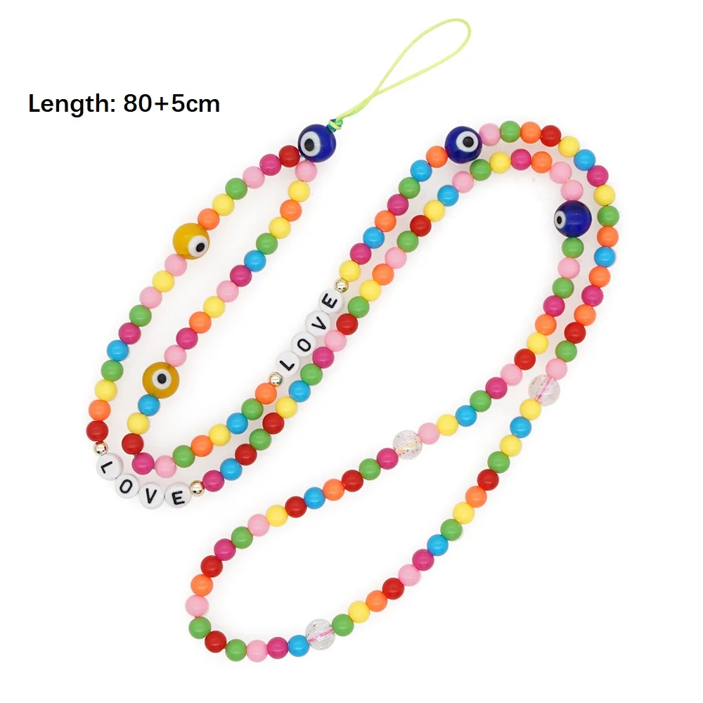 

Shinus Cell Phone Chain On The Neck Colorful Beaded Mobile Strap Holder Lanyard Evil Eye Chains Beads Wrist LOVE Letter Chain