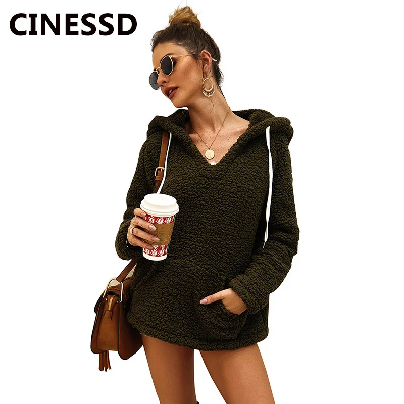 Толстовки с капюшоном CINESSD V-образным вырезом женские толстовки кулиской