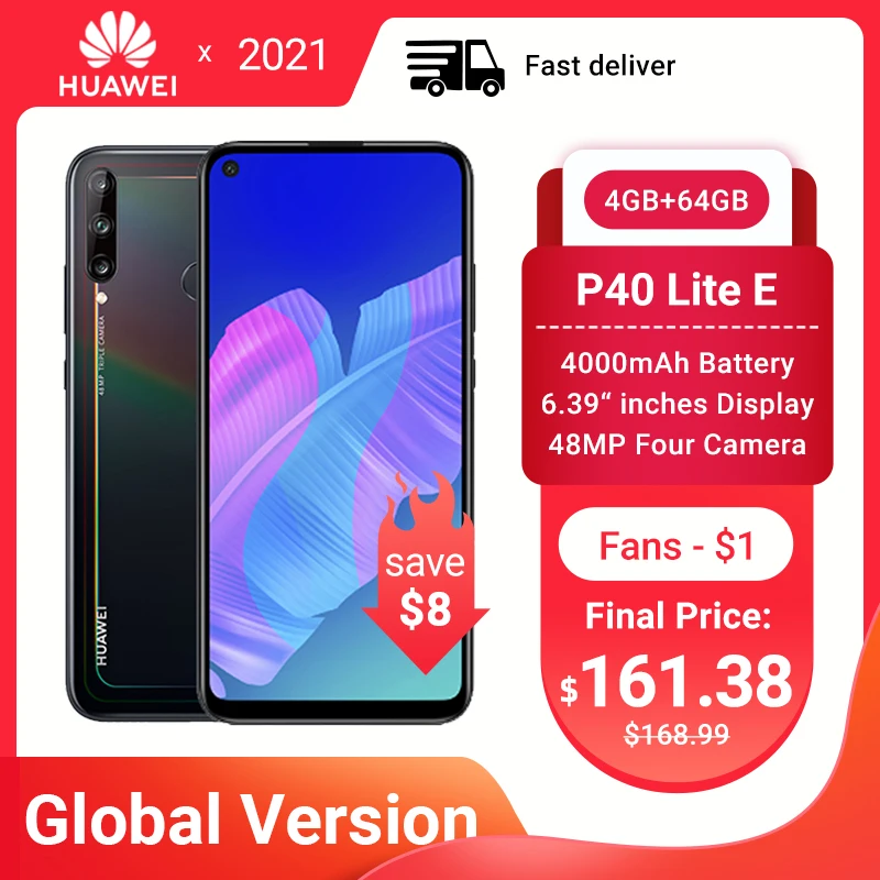 Глобальный Huawei P40 Lite E смартфон NFC версия 4 + 64 ГБ тройной камеры 48 МП AI 6 39 &quotFHD экран