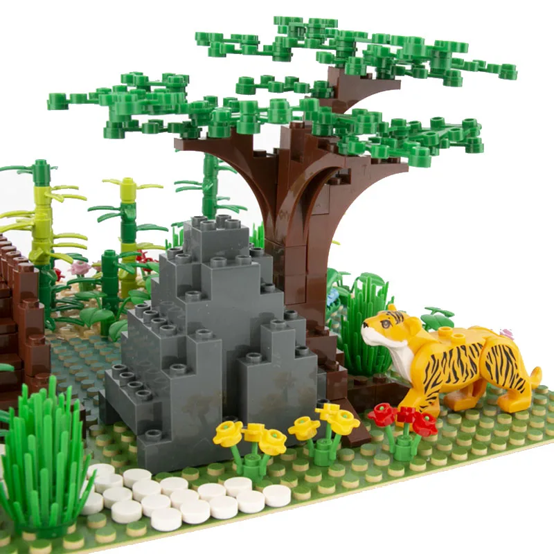 

City Building Block Forest set Tree-House Bricks Grass Bush Flower Plants with Baseplate Wildlife Paradise Animal Kids Toy Gift