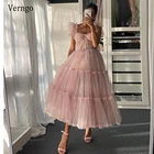 Verngo простое нежно-розовый тюль ТРАПЕЦИЕВИДНОЕ платье для выпускного вечера, короткое милое платье на бретелях, длиной до колена, вечернее платья для вечера встречи выпускников платье