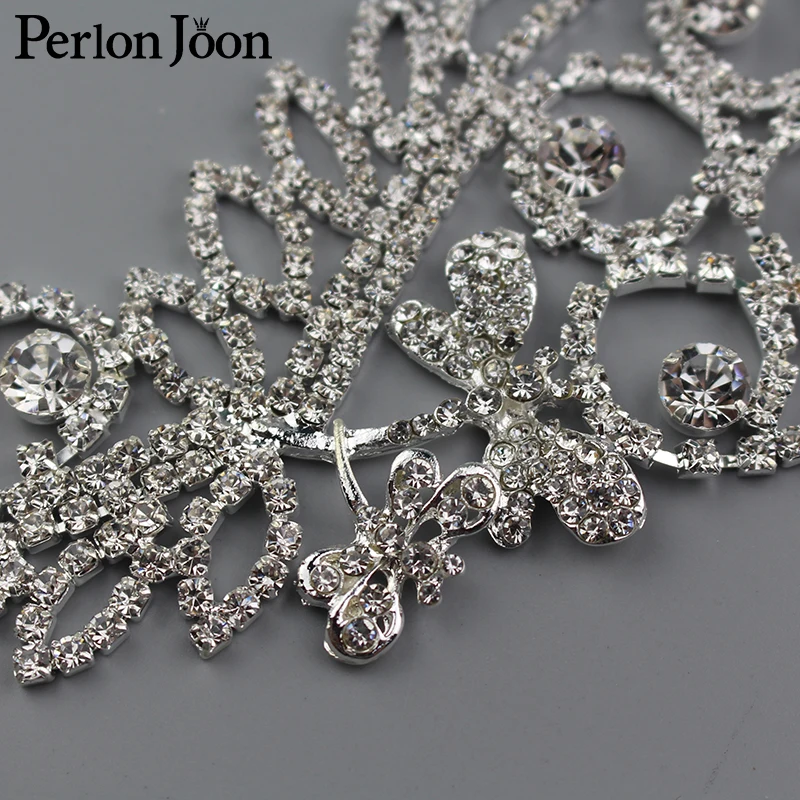 

10pcs/lot 9*2.2 inch Flashing Long Crystal Applique Rhinestone Patch Sew for Bridal Headdress Wedding Dress Accessories YH C010