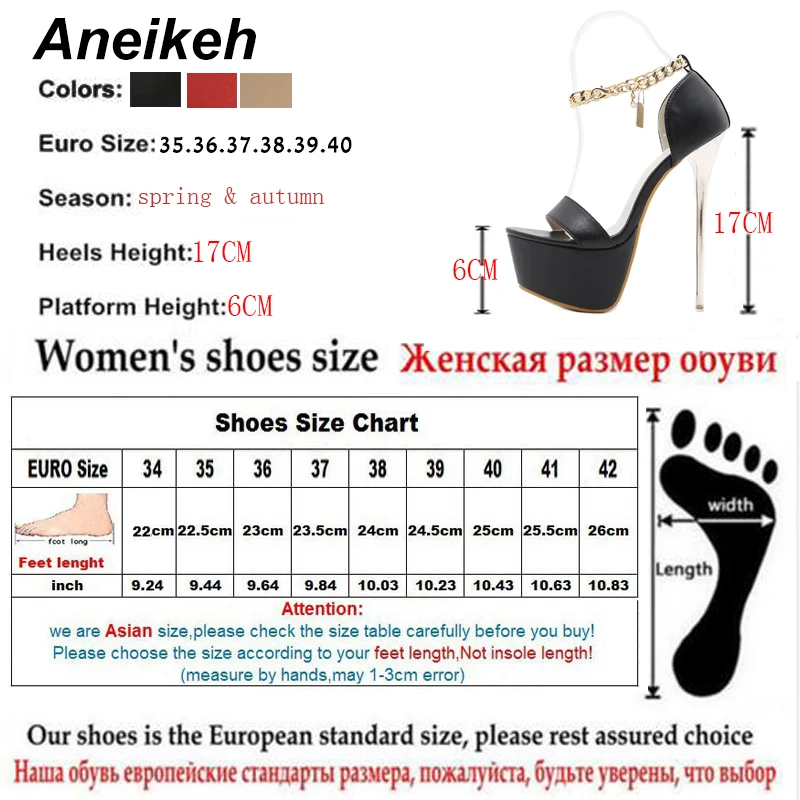 

Aneikeh Fashion PU Platform Sandales Summer Peep Toe High Heel Chain Crystal Gladiator Wedding Nightclub Party Women Shoes 34-40