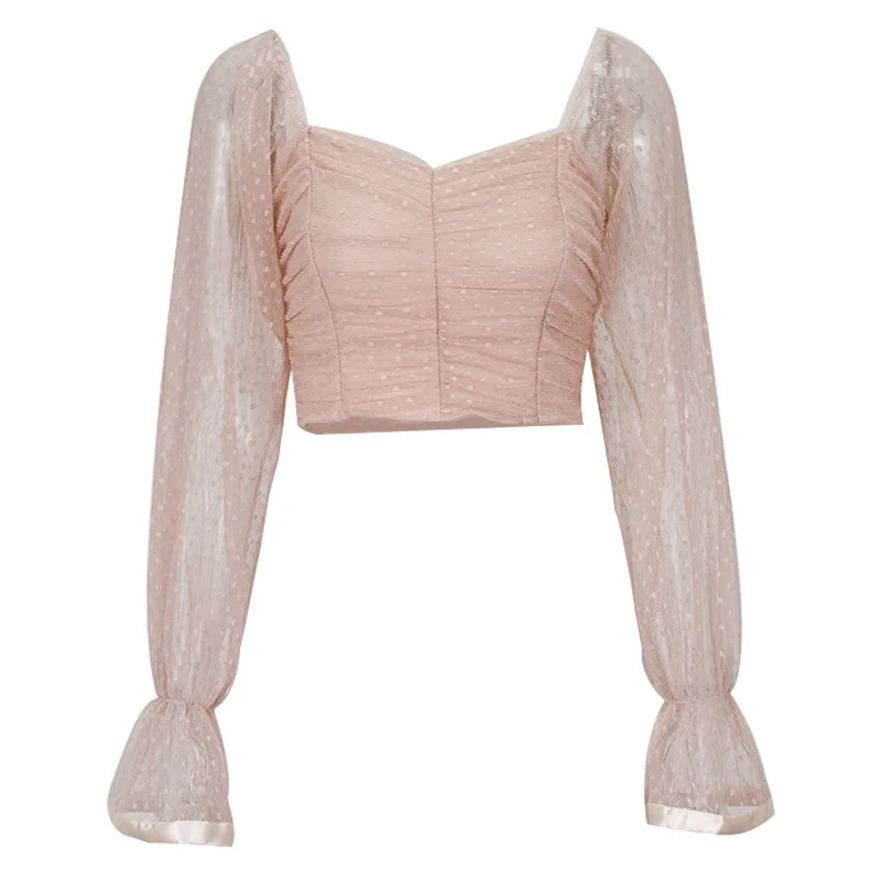 

Women's Long Sleeve Tops Summer Fashion Chiffon Wave Point Flare Sleeve Shirt Female Casual Square Neck Plus Size Sexy & Club