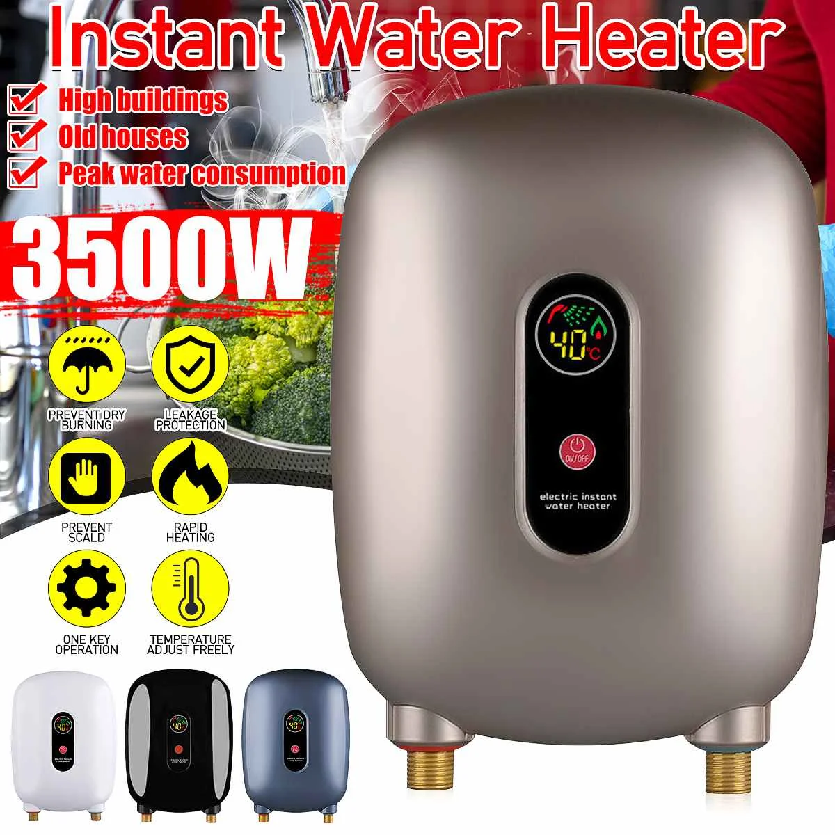 

3500W 110V Electric Water Heater Instant Water Heating High Pressure High building Old house apply Portable Home Water Heaters