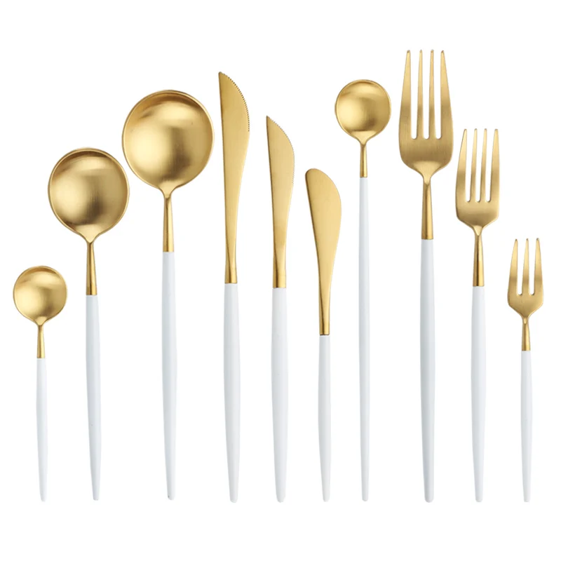 

White Gold Cutlery Set Western 18/10 Stainless Steel Tableware Home Spoon Fork Knife Chopsticks Kit Dinnerware Sets tableware