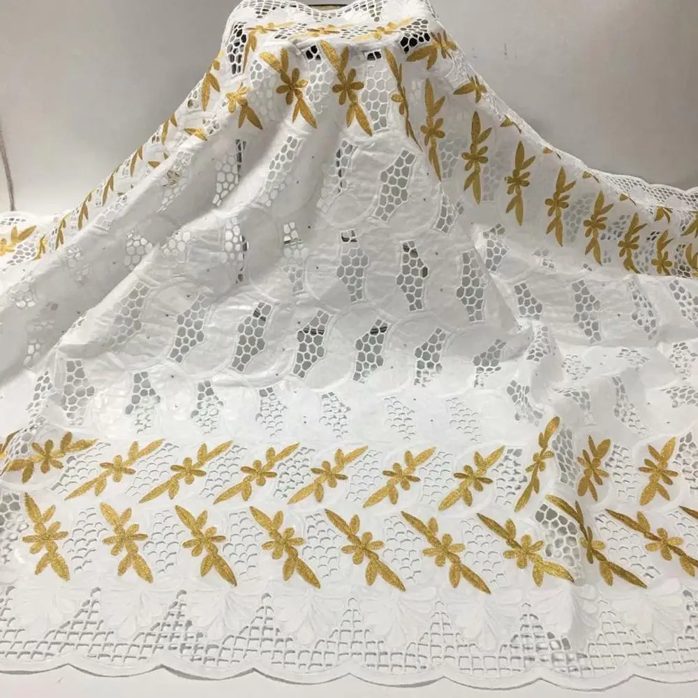 Белая с золотом африканская базиновая богатая ткань 2020 Высококачественная