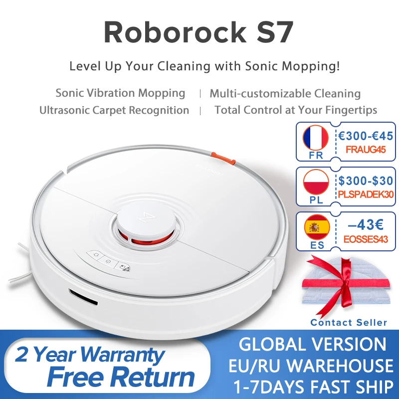 Белый робот пылесос Roborock S7 звуковая Швабра для чистки удаление сухой пятны