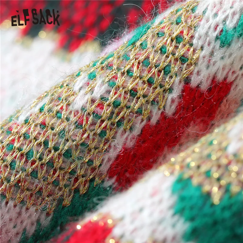 ELFSACK Christmas Bear jacquard Casual Knit Pullover Women Sweaters,2021 Winter ELF Vintage Full Sleeve,Korean Ladeis Daily Tops