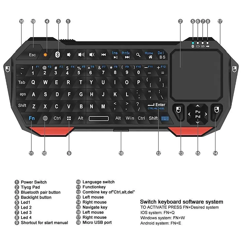 мини клавиатура bluetooth с тачпадо