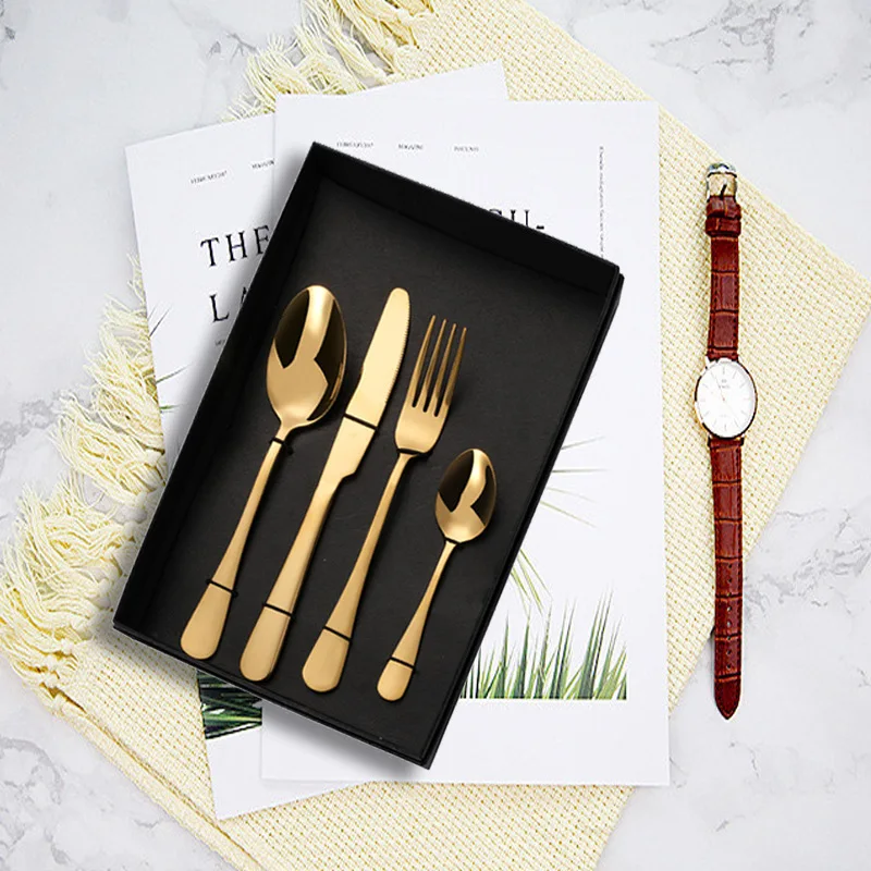 

Golden Cutlery Gift Set Flatware Kitchenware Dinnerware Stainless Steel Tableware couverts de table Silverware Table Accessories