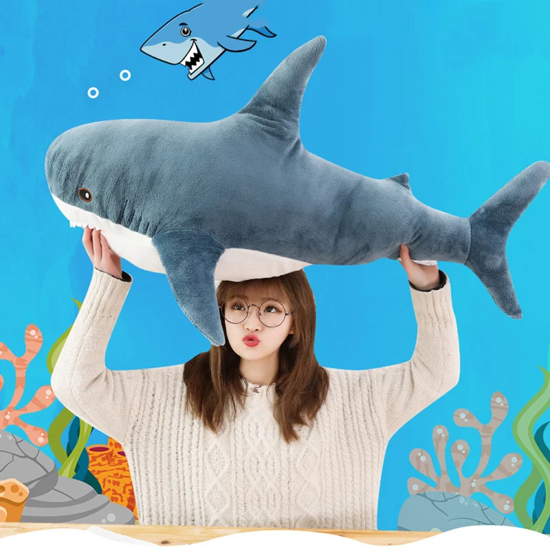 Игрушка плюшевая кусающая Акула большой размер 80/100 см|Подушки на кровать| |