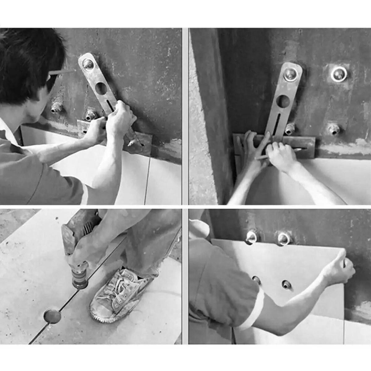 Tile Hole Locator Stainless Steel Ceramic Ruler Adjustable Punching Hand Tool for House Decorated Work | Инструменты