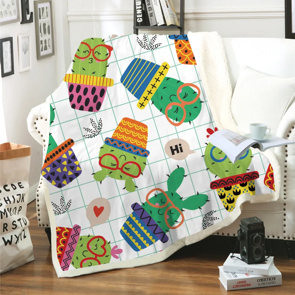 Мультяшные кактусы зеленые растения 3D цифровой принт утолщенные теплые шерпа