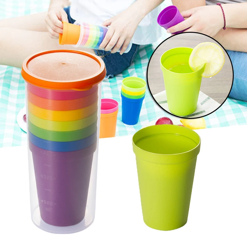 

7PCS Mug Plastic Cups Water Battle Set Of 8 Reusable Picnic Travel Trendy Funny Portable Rainbow Suit Cup Party Kids Drink Cup
