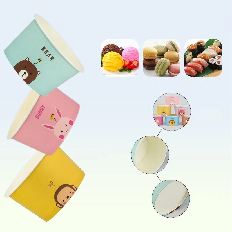 50 шт цветная одноразовая бумажная миска для мороженого с мультяшными животными