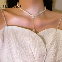 flscdyed vintage white imitation pearl necklaces for women luxury wedding clavicle chain collar 2022 new fashion pendant jewelry